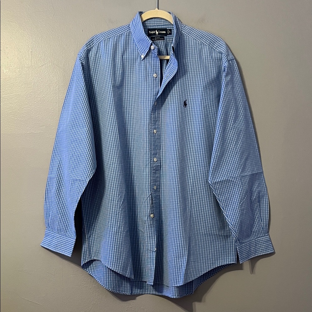 Ralph Lauren Blue Micro-Gingham Button-Down Shirt